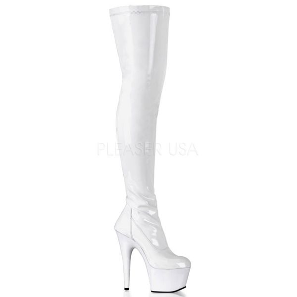 Overknee Plateau Stiefel ADORE-3000 Stretchlack weiss